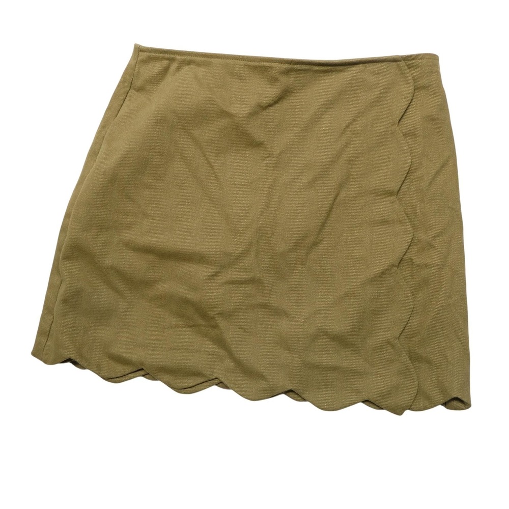 Mi Ami Skirt Womens Large Green Cotton Twill Wrap Scallop Hem Mini Back Zip